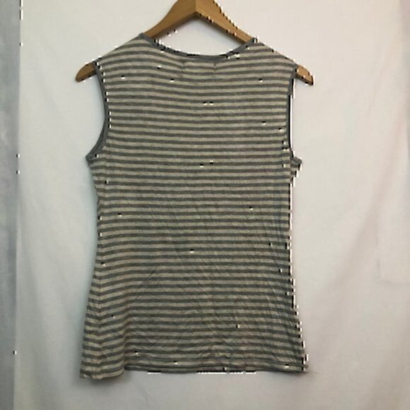 NEW NWT MAX STUDIO Striped Cutout Tank Top Gray Cream Beige Sleeveless Rayon SM - Picture 6 of 6